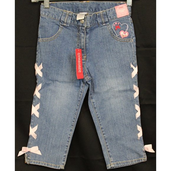 NEW 2007 Gymboree Love is in The Air Denim Long Shorts Capris Lace up Jeans s 8 - Picture 1 of 7